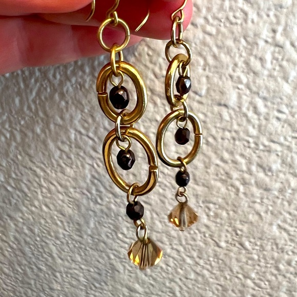 Lucky Brand Dangly Gold Hoop & Crystal Earrings - Picture 4 of 4